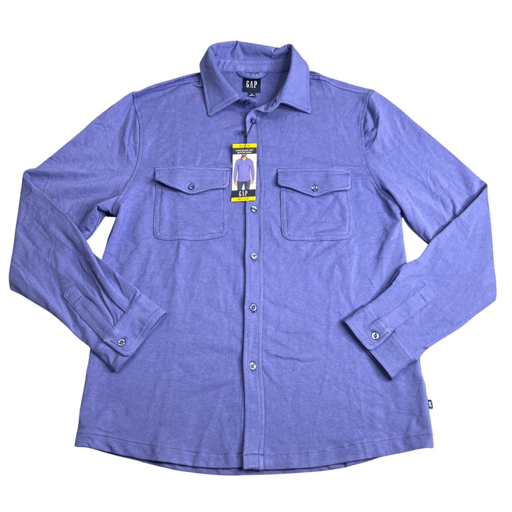 GAP Mens Long Sleeve Knit Button Down Shirt Blue Purple Size M NEW